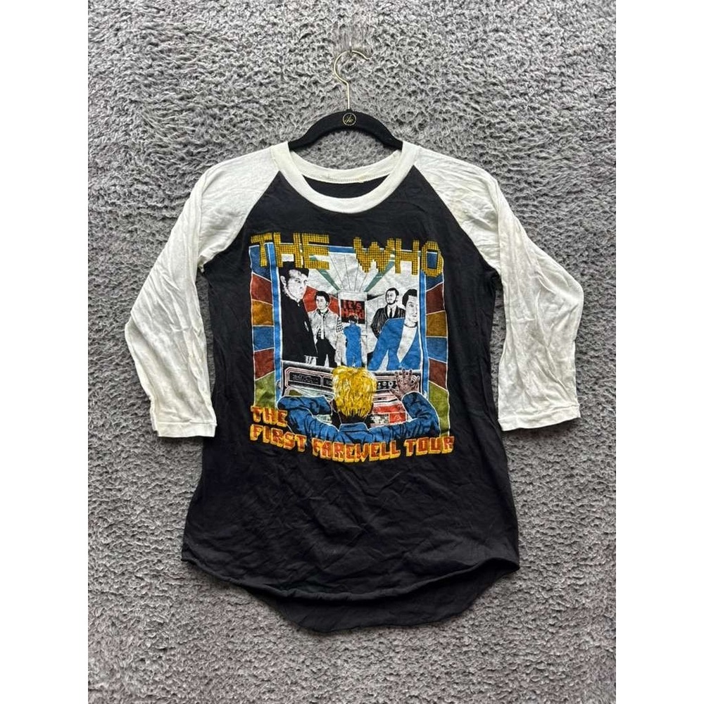 Vintage 1982 The Who The First Farewell Tour Raglan T-Shirt Black White Size S/M